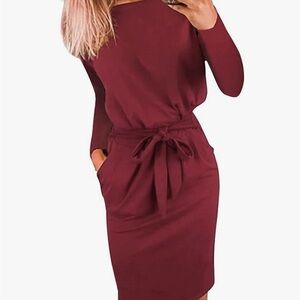 Elegant Burgundy Long Sleeve Dress